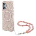 Coque iPhone 16 Guess IML Flowers Allover Electro avec bracelet en perles - Compatible MagSafe