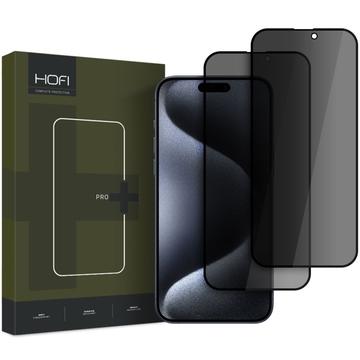 Protecteur d\'Écran iPhone 16 en Verre Trempé Hofi Anti Spy Pro+ Privacy - 2 Pcs. - Bord Noir