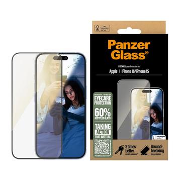 Protection d\'écran iPhone 16/15 PanzerGlass EyeCare Ultra-Wide Fit EasyAligner - Bordure noire