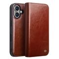 Etui Portefeuille iPhone 16 Plus en Cuir Qialino Classic - Marron Foncé