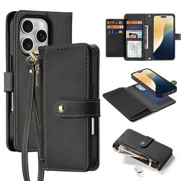 Étui portefeuille en cuir iPhone 16 Pro avec couverture magnétique Dux Ducis Lawa - Noir