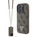 Coque iPhone 16 Pro avec Crossbody Sangle Guess 4G Strass Triangle Metal Logo