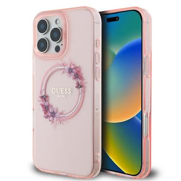 Coque iPhone 16 Pro Guess IML Flowers Wreath - Compatible MagSafe - Rose