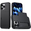 Coque Hybride iPhone 16 Pro avec Fente pour Carte Coulissante - Noire