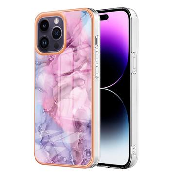 Coque iPhone 16 Pro en TPU Marble Pattern Galvanisé IMD - Bleue / Rose