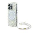 Coque iPhone 16 Pro Max Guess IML Flowers Allover Electro avec bracelet en perles - Compatible MagSafe - Blanche