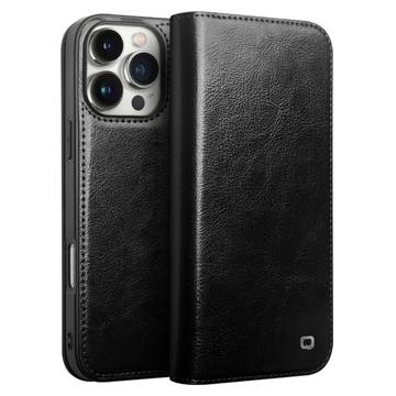 Etui Portefeuille iPhone 16 Pro Max en Cuir Qialino Classic - Noir