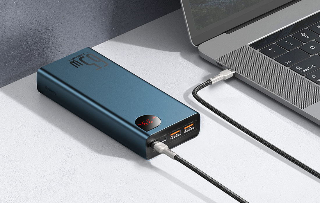 Baseus Adaman Metal Digital Display Quick Charge Power Bank 20000mAh/65W - 2xUSB-A, USB-C - Bleu